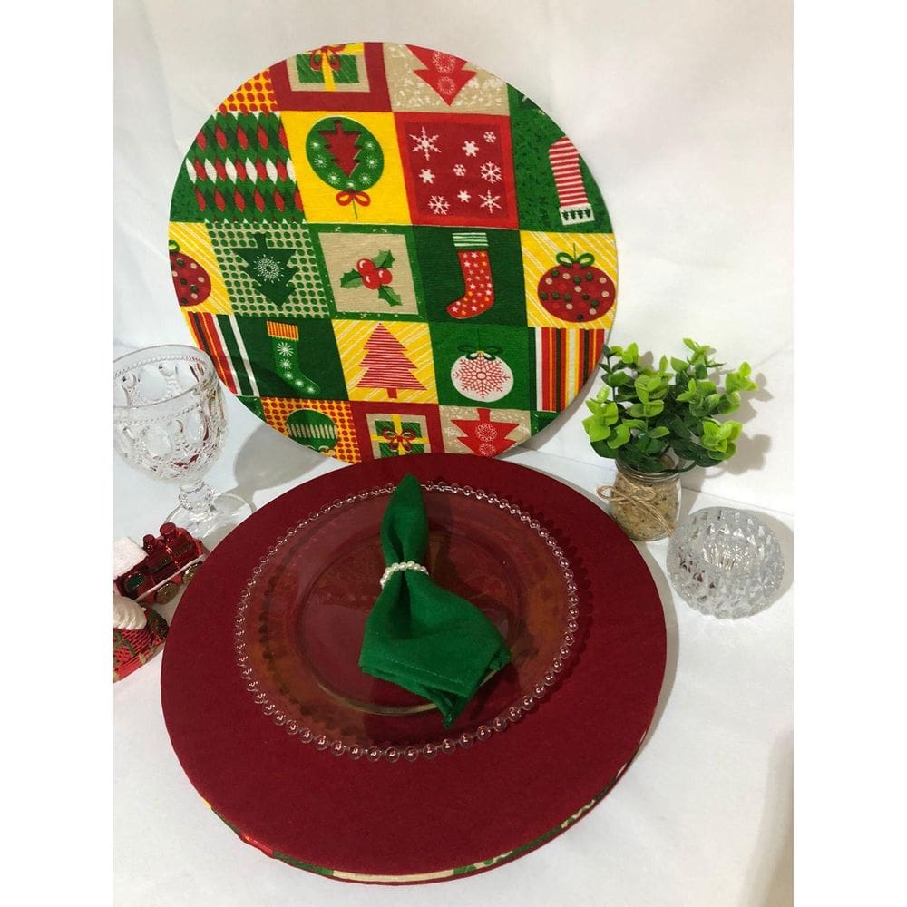 Jogo De Sousplat Natalino 6 Peças Completos Estampa Natal 6