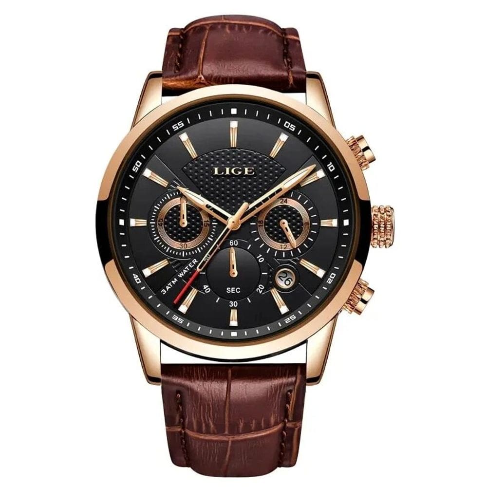 LIGE Orologio Casual Uomo MLG9839 | Al Quarzo Giapponese, Cassa In Acciaio, Cinturino In Pelle Marrone, Cronografo - 3