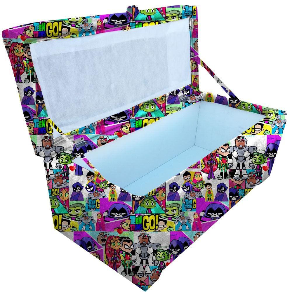 Bau puff 80 organizador porta treco brinquedos sapatos infantil multiusoOs Jovens Titãs