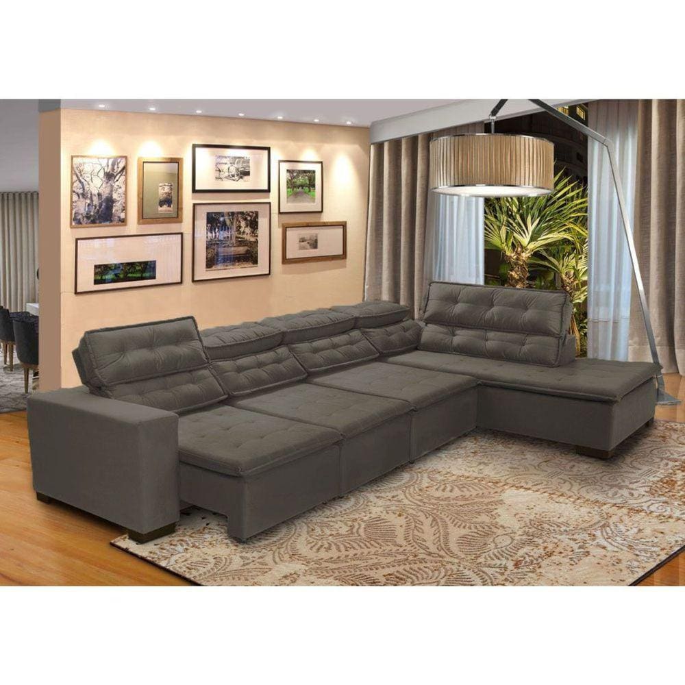 Sofá 7 Lugares de Canto Retrátil Reclinável Pillow Chaise E 3,60 X 2,20 m Sttilo Marrom513 - MegaSul