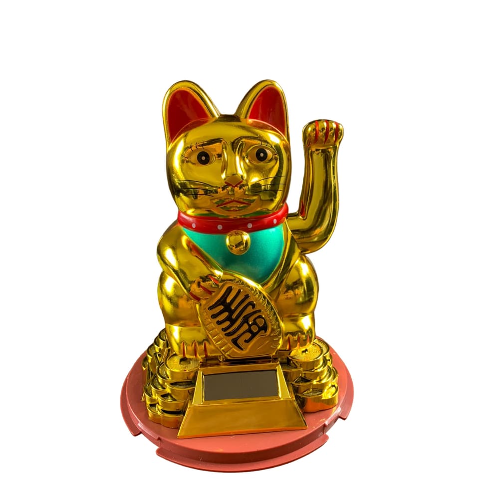 Gato Da Sorte Chines Dourado Movido Solar 16.5cm