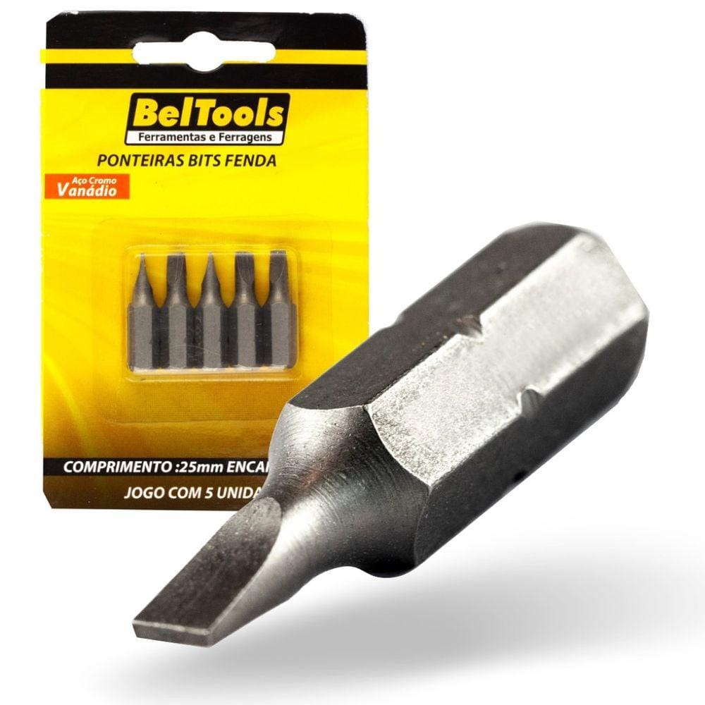 Kit 5 Ponta Bit Fenda CV 25mm x 1/4 x 3,5mm Beltools