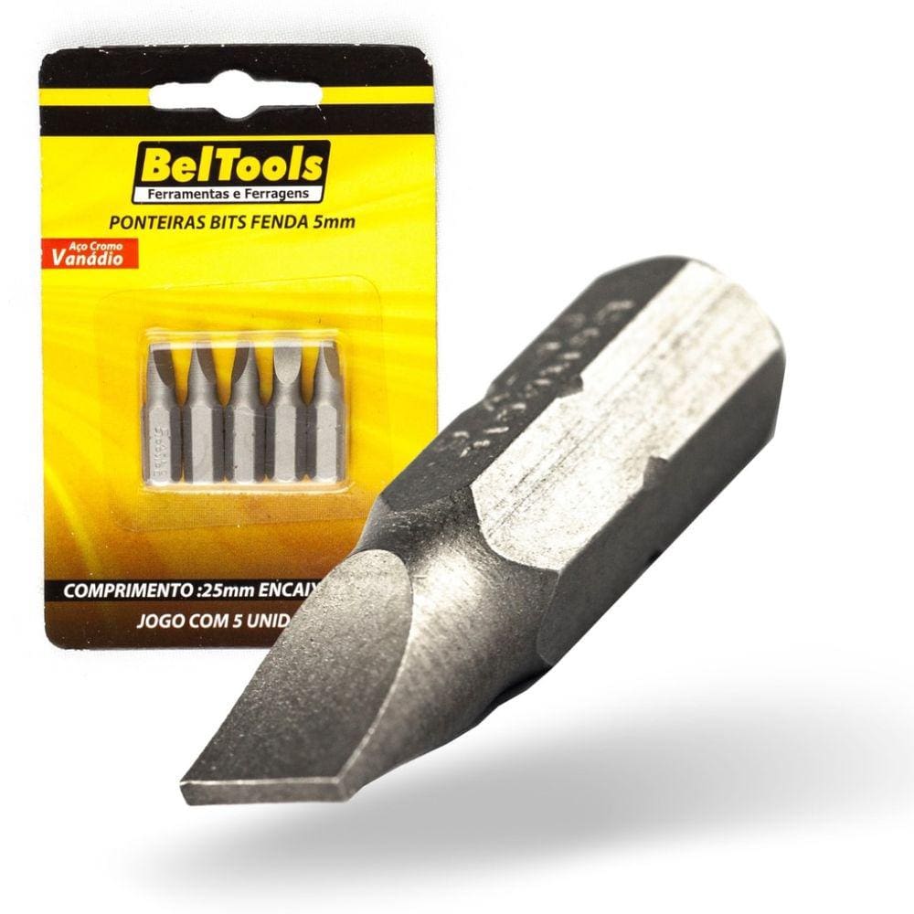 Kit 5 Ponta Bit Fenda CV 25mm x 1/4 x 6,0mm Beltools