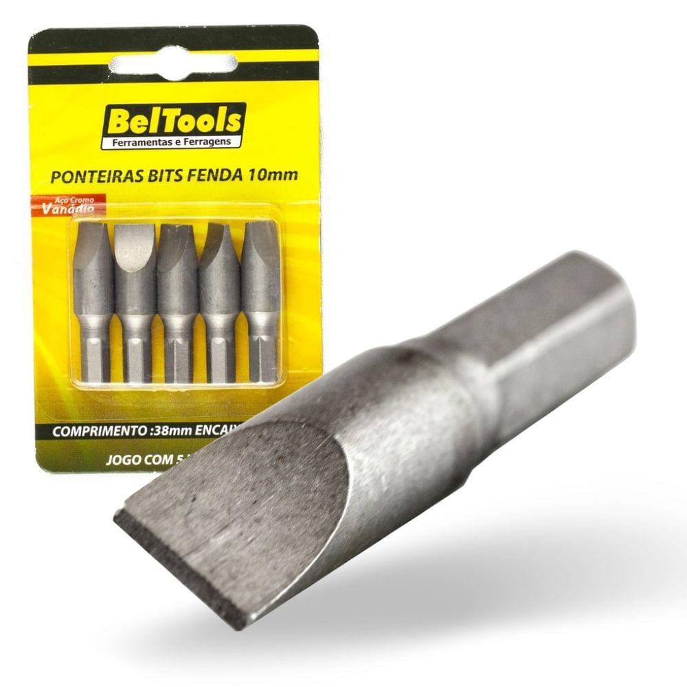Kit 5 Ponta Bit Fenda CV 38mm x 1/4 x 10,0mm Beltools