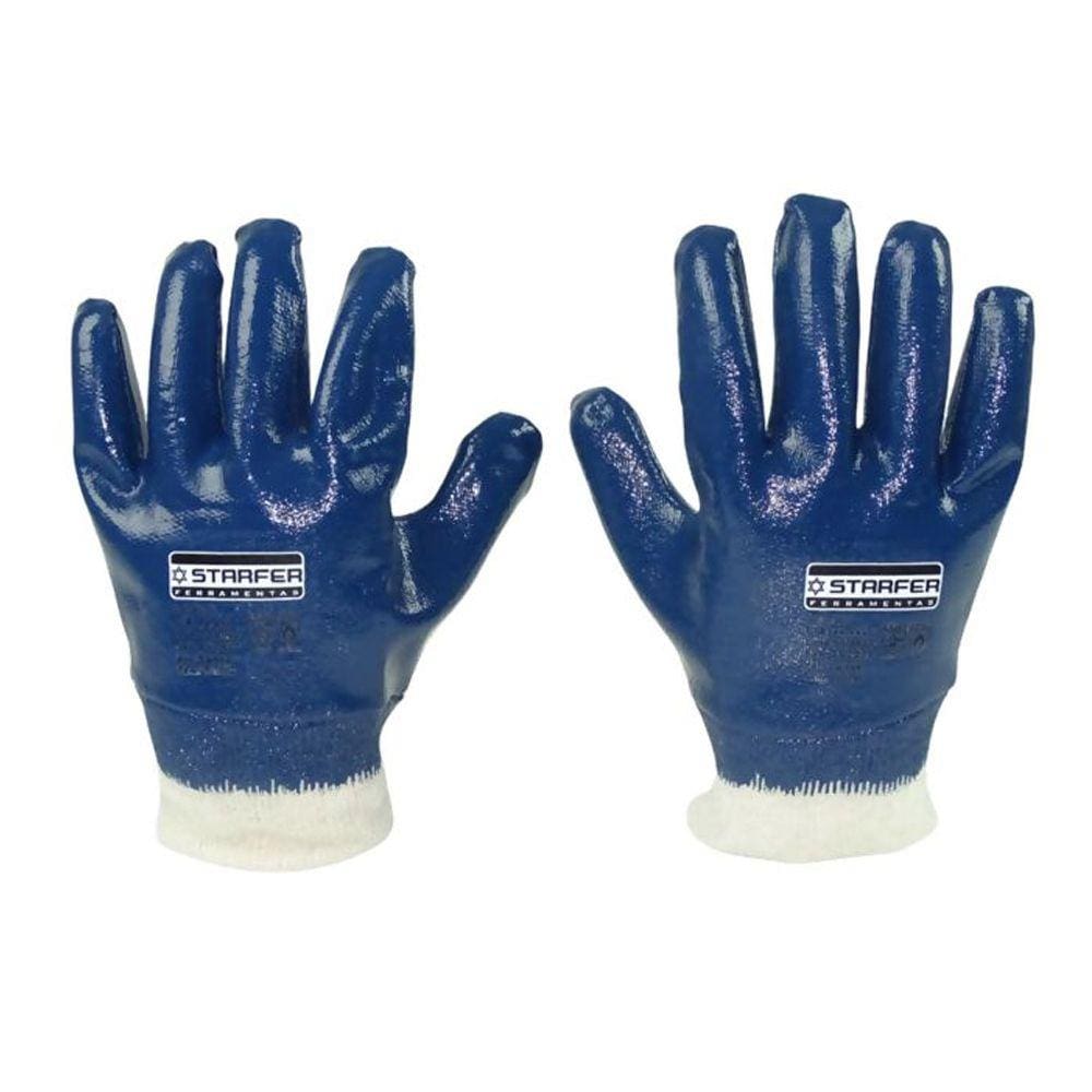 Luva de Segurança Malha Tricotada Revestida de Nitrílico Azul Tamanho G CA 49475 - Starfer