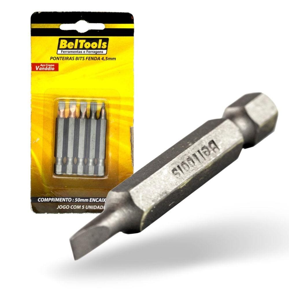 Kit 5 Ponta Bit Fenda CV 50mm x 1/4 x 4,5mm Beltools