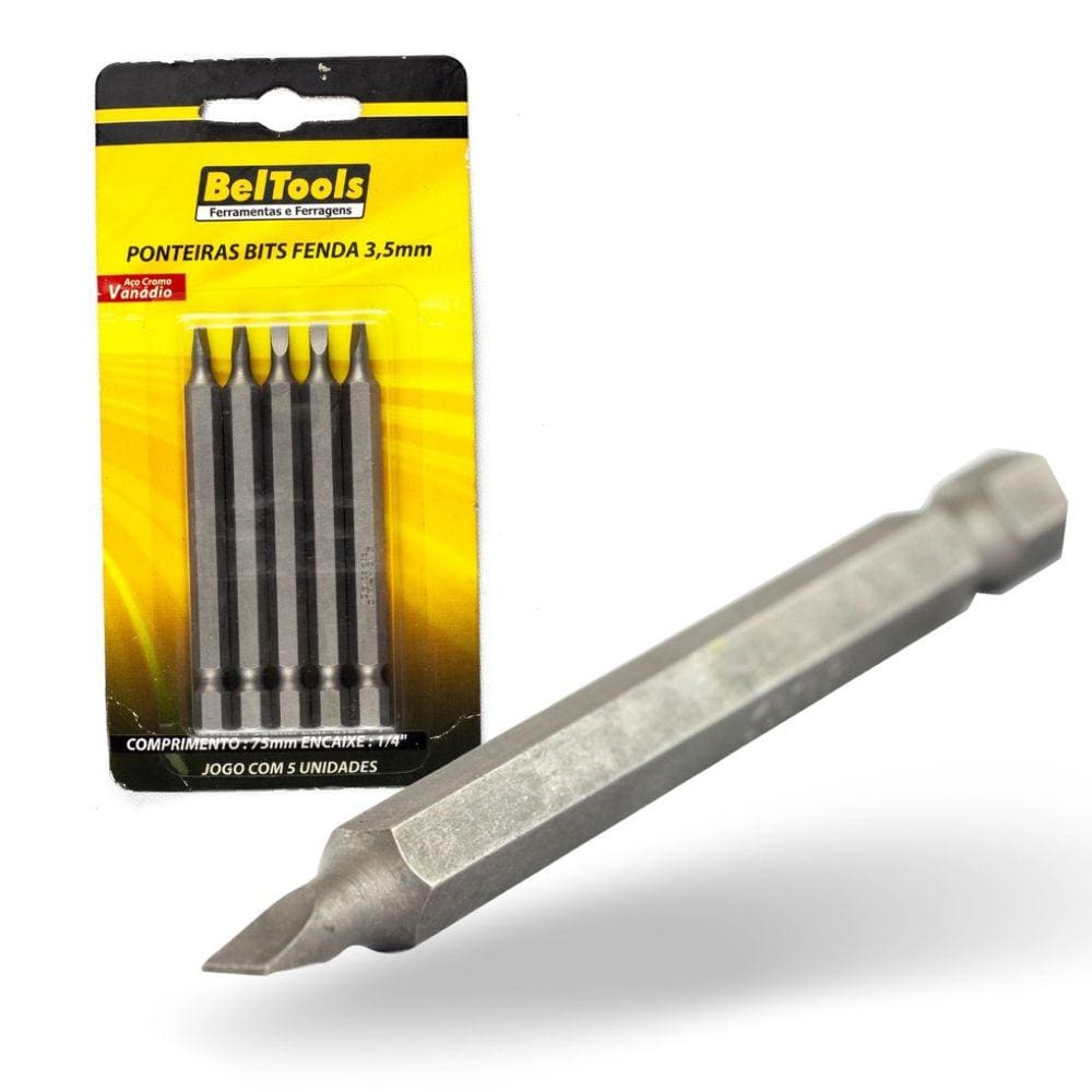 Kit 5 Ponta Bit Fenda CV 75mm x 1/4 x 3,5mm Beltools