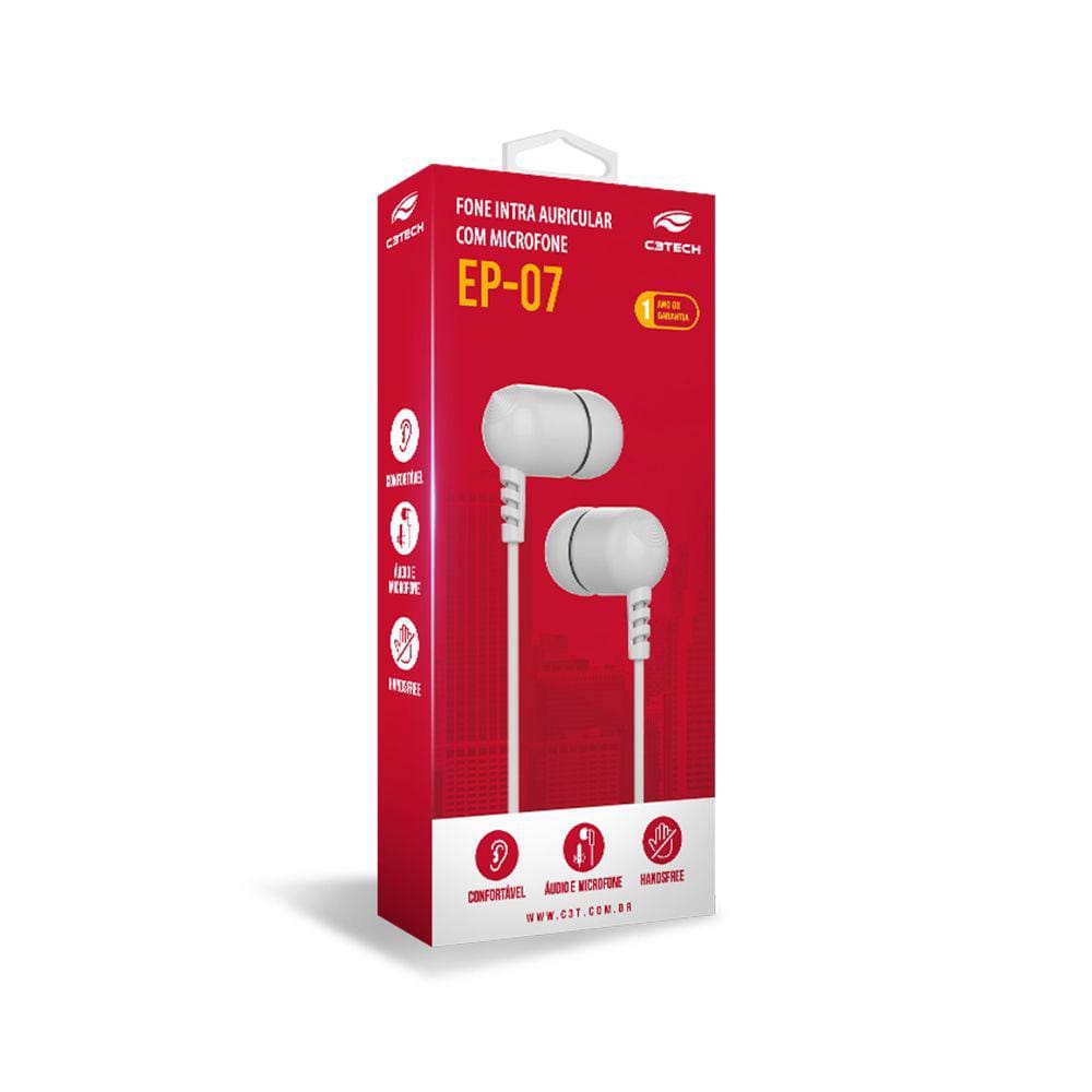 Fone de Ouvido INTRA Auricular EP-07WH Branco C3 TECH - C3TECH