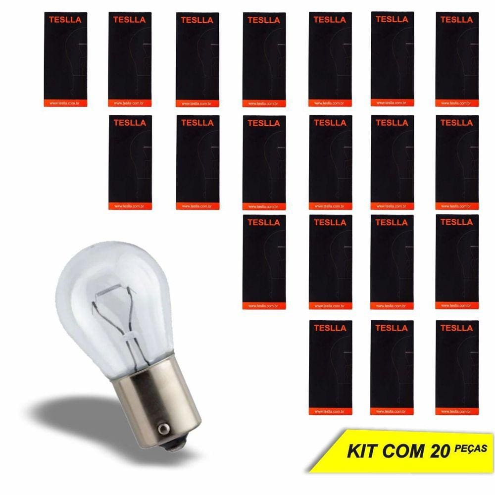 Lâmpada Luz de Ré Freio Pisca P21W Teslla Halógena 12V 21W 3200K - 20 Peças