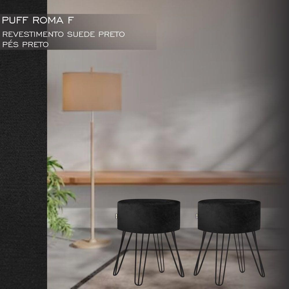 Puff Pé Ferro Decorativo Alto Padrão Preto 2un