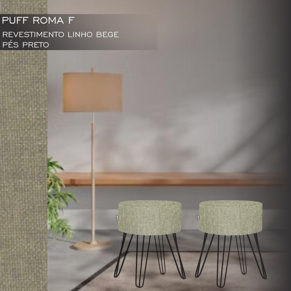 Puff Pé Ferro Decorativo Alto Padrão Bege 1un