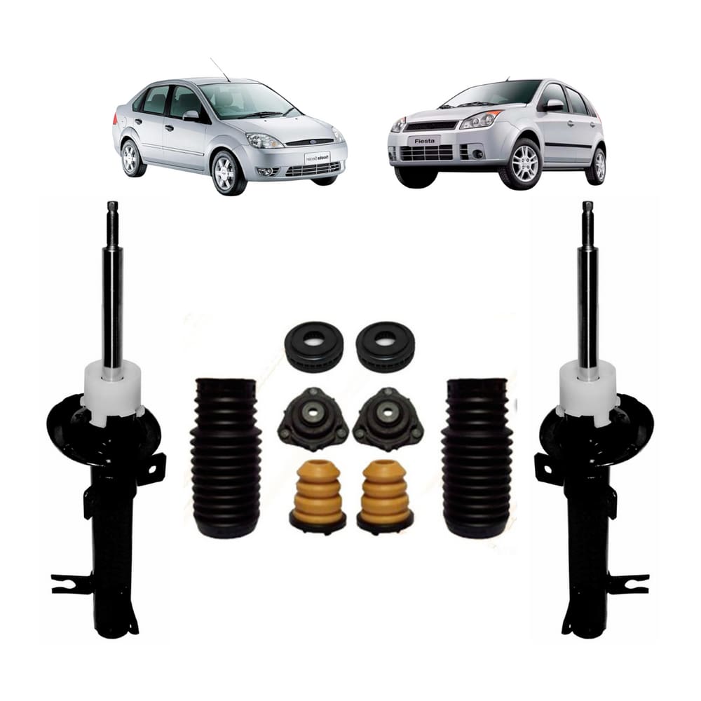Par Amortecedor Dianteiro Nakata + Kit Batente Ford Fiesta Hatch 2003 A 2014