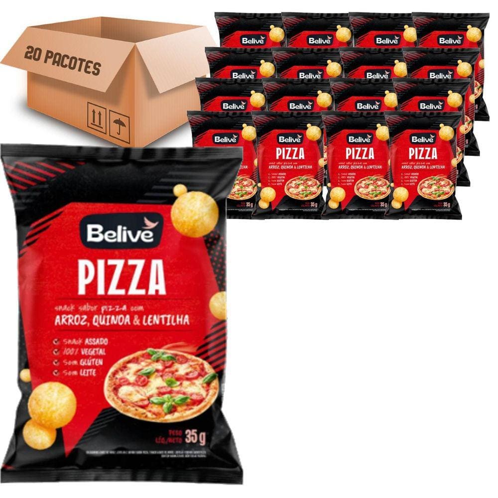 Kit 20 Snack Arroz, Quinoa, Lentilha Sabor Pizza Belive 35G