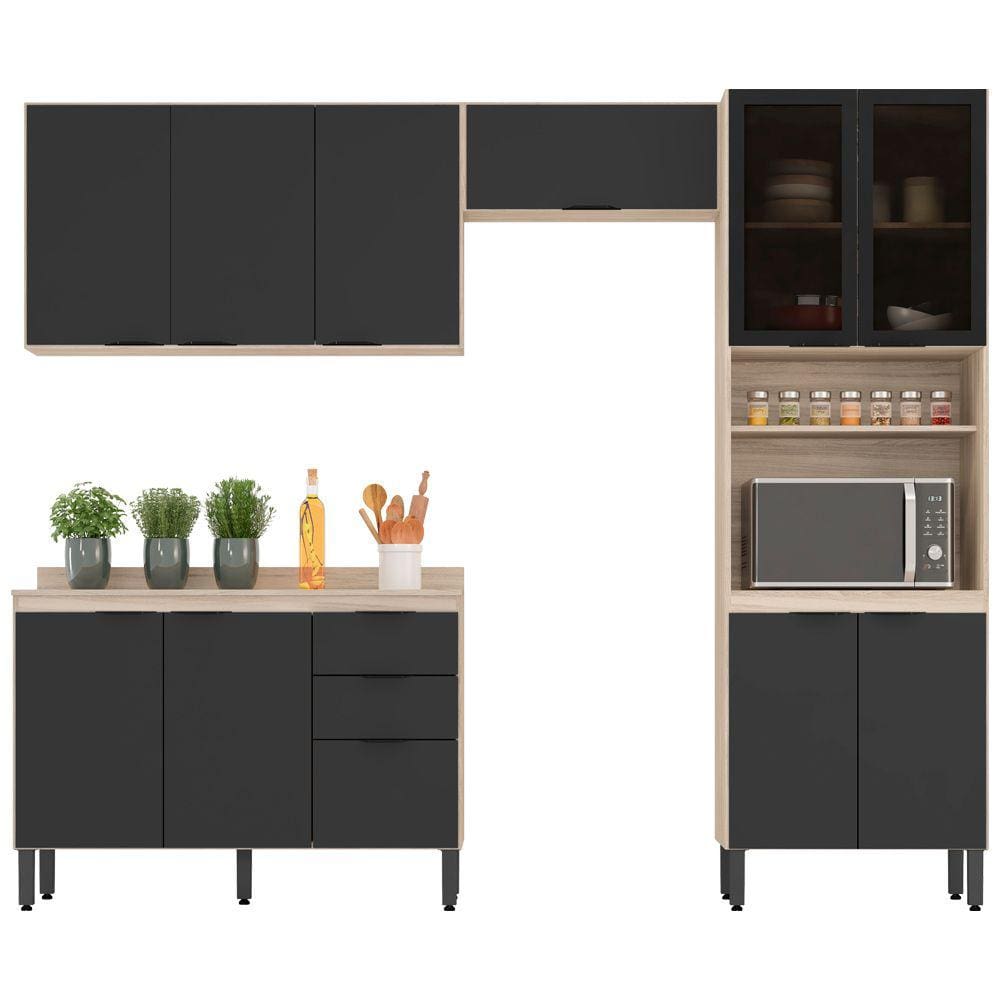 Cozinha Modular Com 4 Peças Firenze Composição 02 Avena Grafito Demóbile