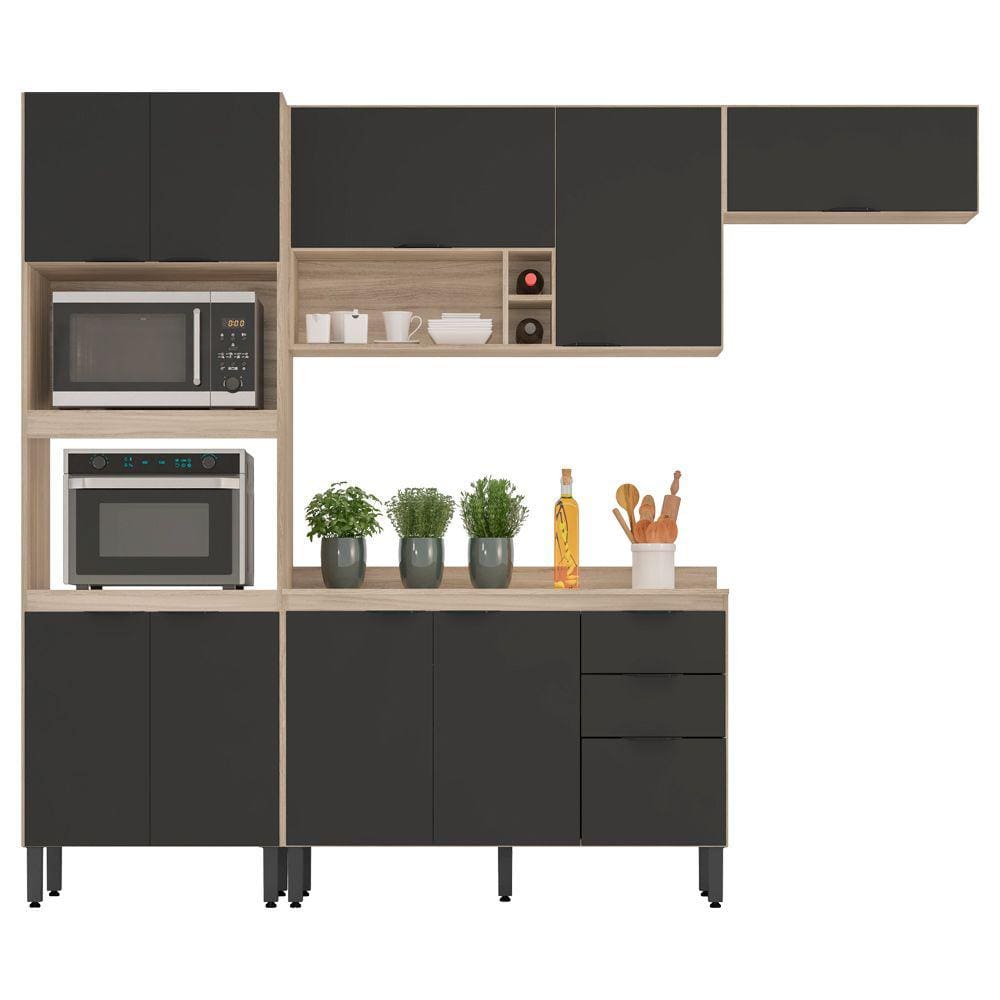 Cozinha Modular Com 4 Peças Firenze Composição 03 Avena Grafito Demóbile