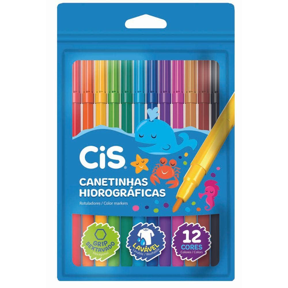 Caneta Hidrografica Cis Lavavel 12 Cores
