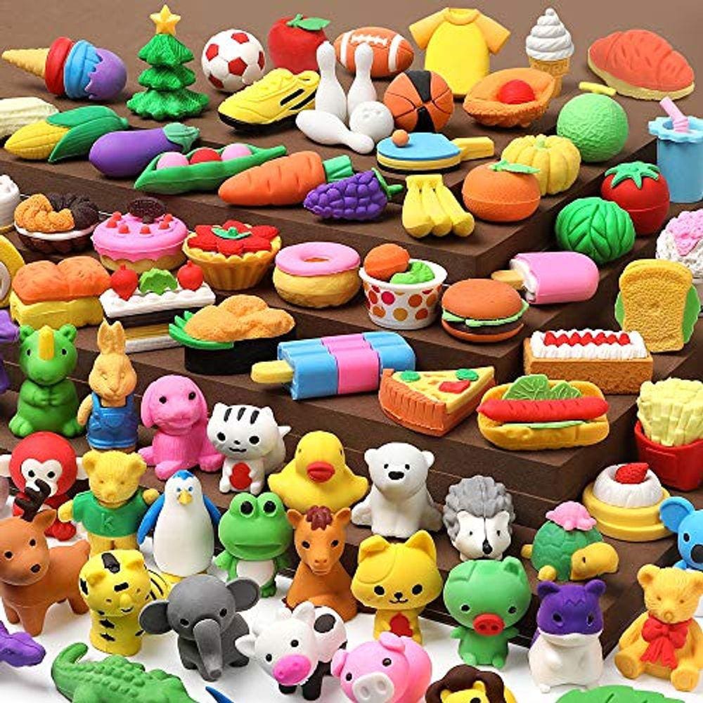 Borrachas de lápis UMIKU Animal 3D Desk Pet, pacote com 100 para crianças
