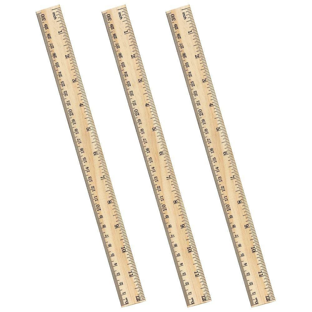 Pacote com 3 réguas ZZTX de madeira de 30 cm para estudantes, escritório e escola