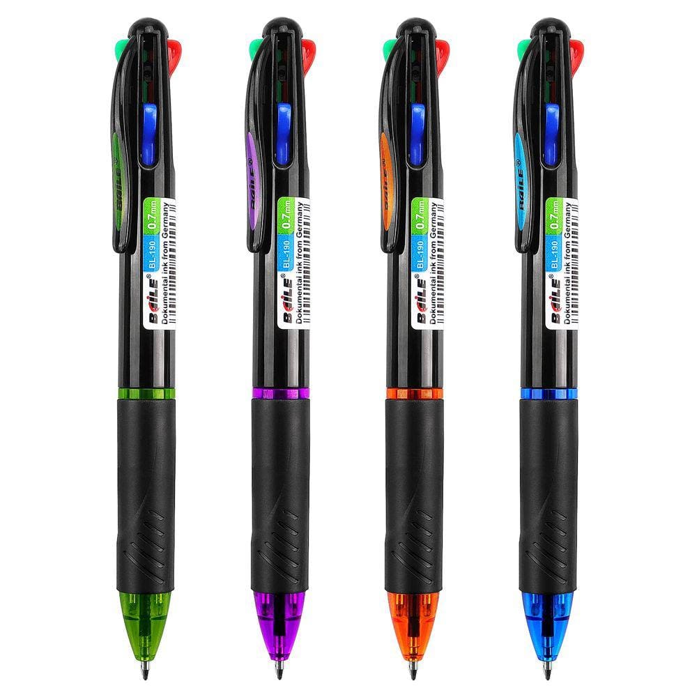 Caneta Bribobo 4 em 1 multicolorida de 0,7 mm de plástico retrátil x4