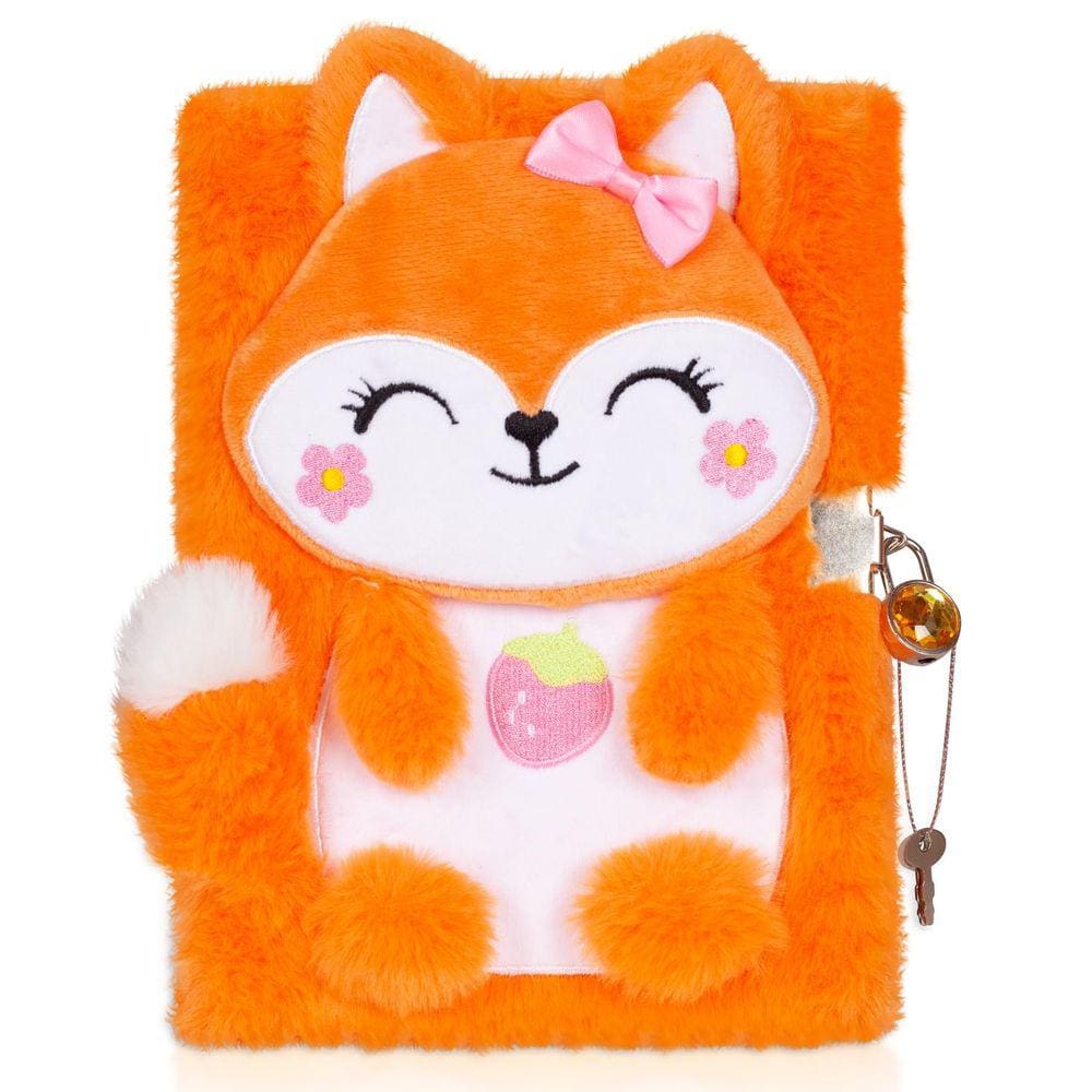 Caderno Plush Fox Diary com cadeado e 160 páginas pautadas para meninas