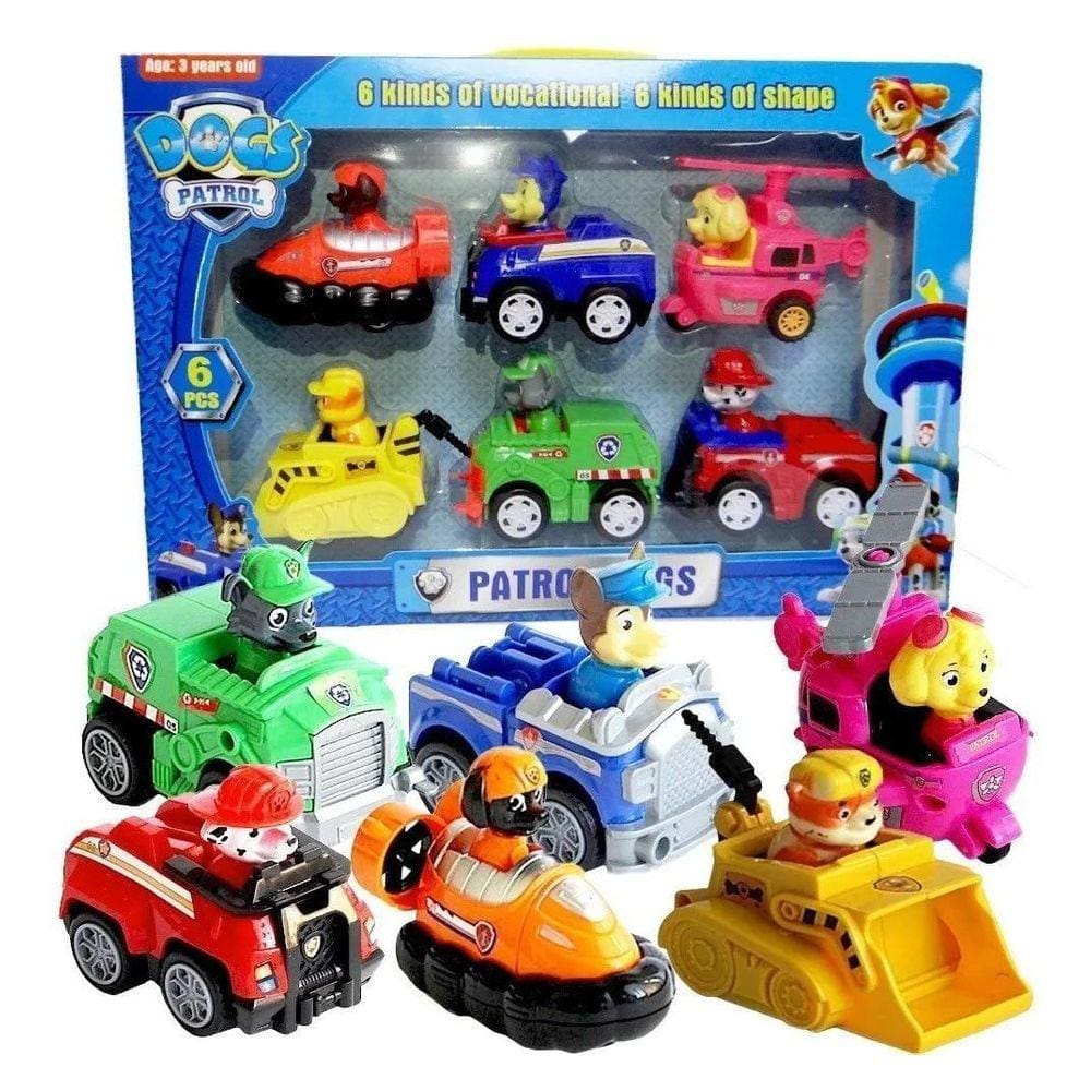 Kit Patrulha Canina 6 Carrinhos 6 Cachorrinhos De Brinquedo