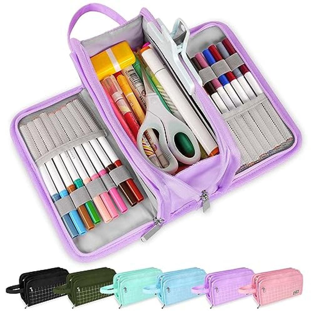 Estojo para lápis Sooez de grande capacidade com 3 compartimentos roxo