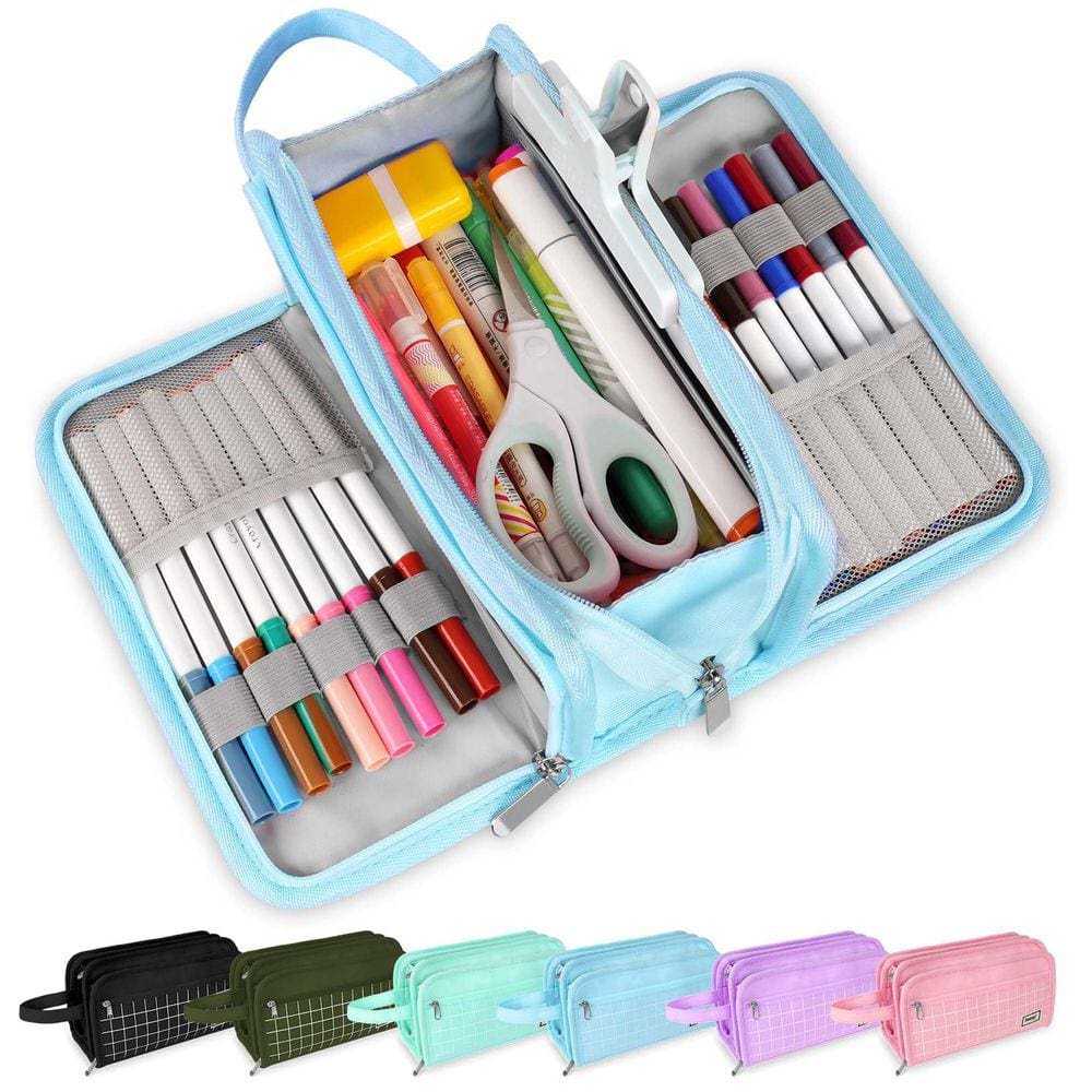 Estojo para lápis Sooez de grande capacidade com 3 compartimentos azul celeste