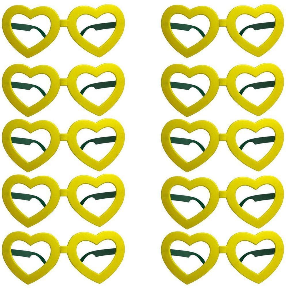 Kit 10 Óculos Sem Lentes Verde Amarelo Coração Copa 2022