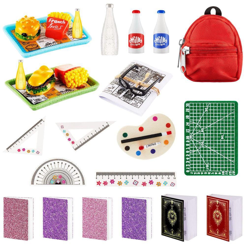 Mini material escolar para bonecas, material escolar, conjunto de alimentos em miniatura