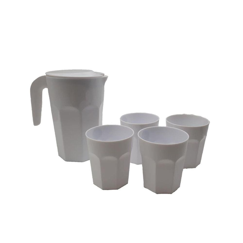 Kit Suco 1 Jarra De 1,5 Litros Com 4 Copos De 400 Ml Branco