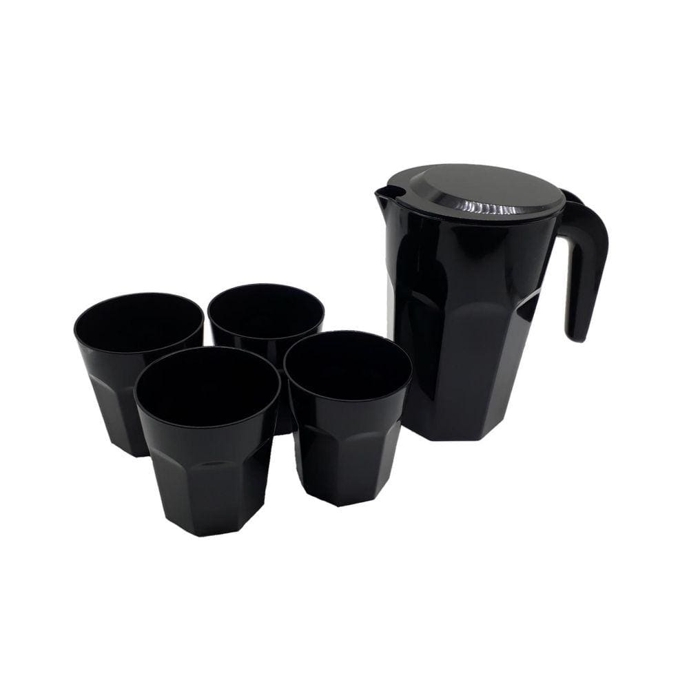Kit Suco 1 Jarra De 1,5 Litros Com 4 Copos De 400 Ml Preto