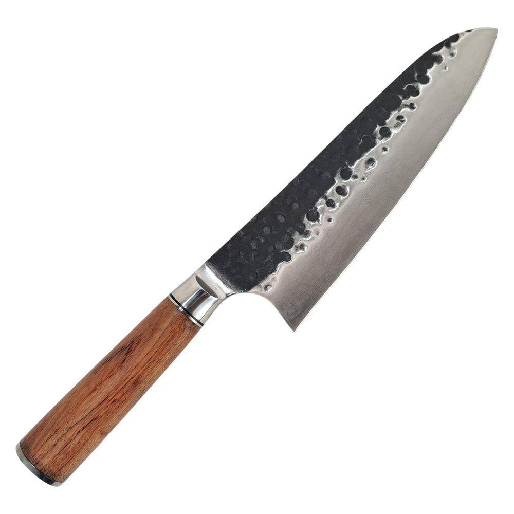 Faca De Cozinha Luxo Aço Cabo Madeira Padrão Damasco