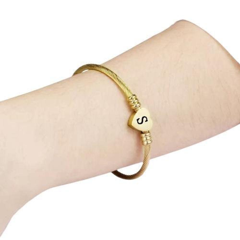 Pulseira Dourada Coração Letra E Delicada G6932
