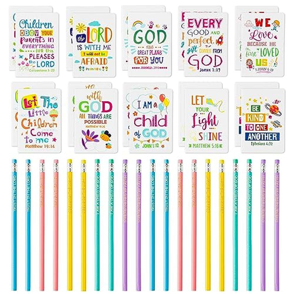 Conjunto de cadernos e lápis BWKoss Bible Verse para crianças x40