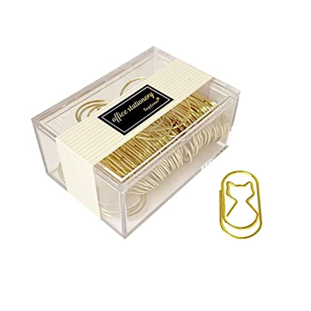 Clipes de papel Supfoxer Gold Jumbo 50 unidades em forma de gato, 5 cm