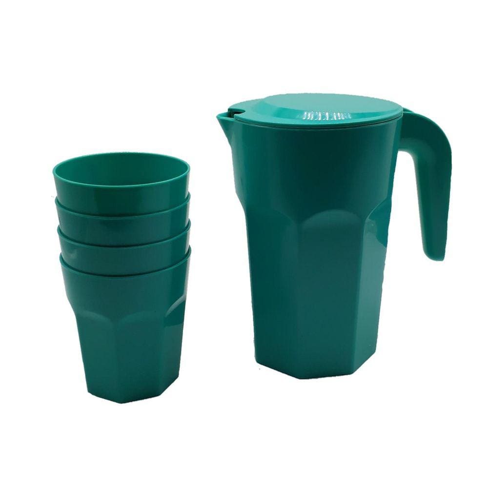 Kit Suco 1 Jarra De 1,5 Litros Com 4 Copos De 400 Ml Verde