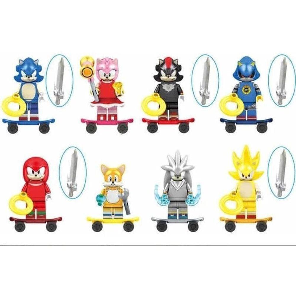 Boneco Blocos De Montar Sonic Tails Knuckles Silver Shadow