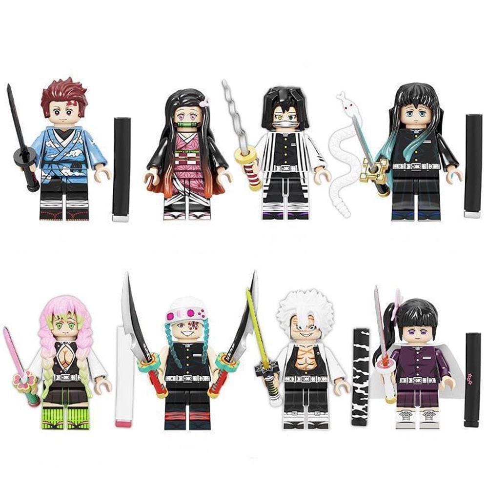 Kit 8 Bonecos Blocos De Montar Coleção Demon Slayer Anime