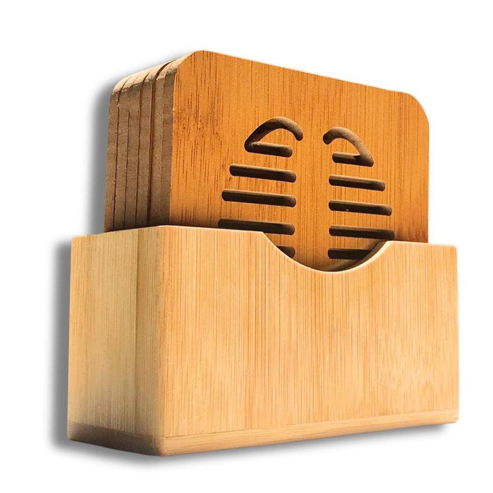 Conjunto Porta-Copos em Bambu com Suporte - 6 Peças