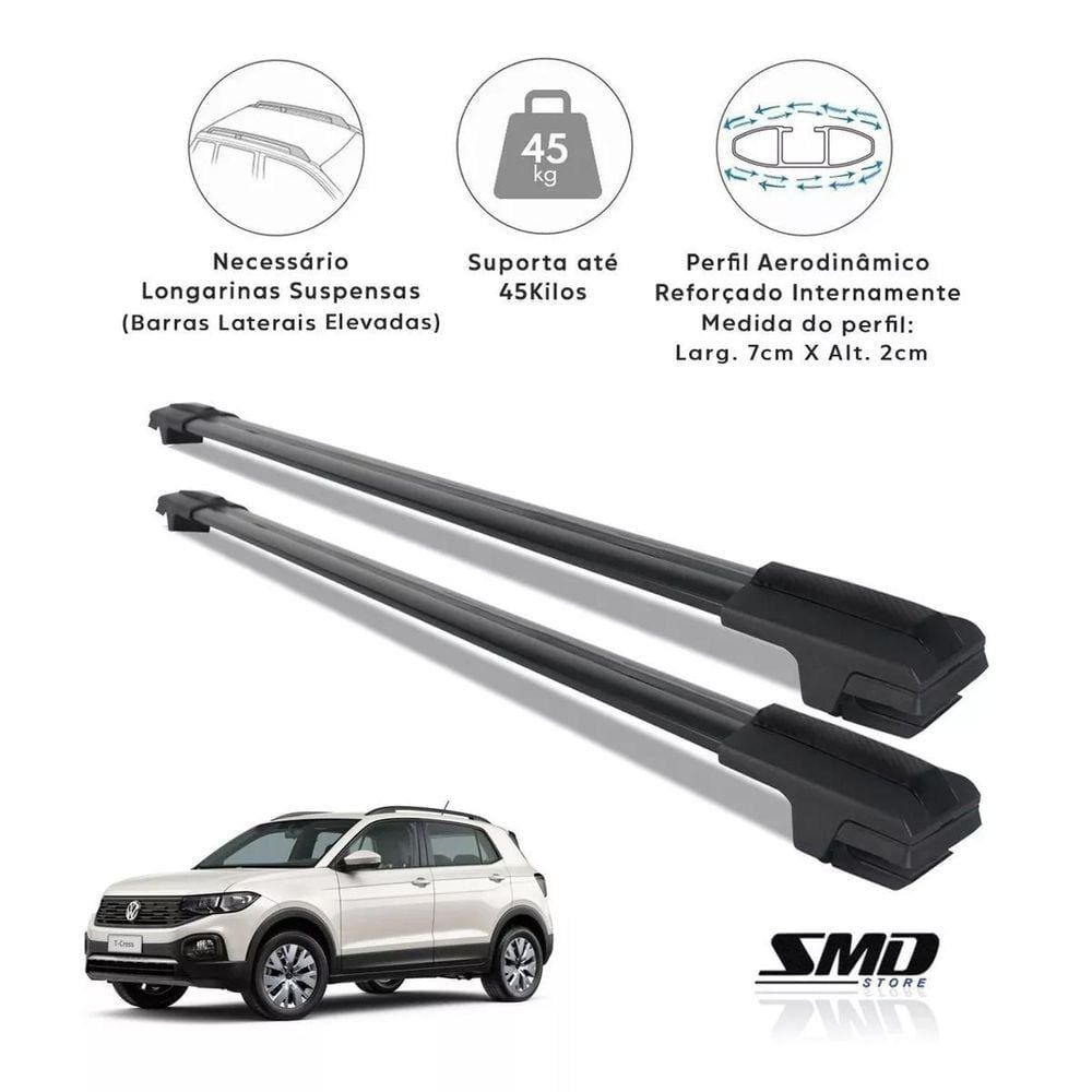 Travessa Rack Teto Larga Preto Vw T-Cross 2016 Em Diante