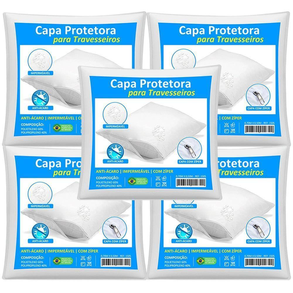 Kit 5 Capas Travesseiro Impermeável 50x70cm Branca