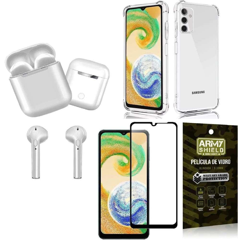 Capinha Samsung A04S + Fone Ouvido Bluetooth + Película 3D