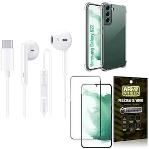 Capinha Samsung S22 + Fone De Ouvido Tipo C + Película 3D