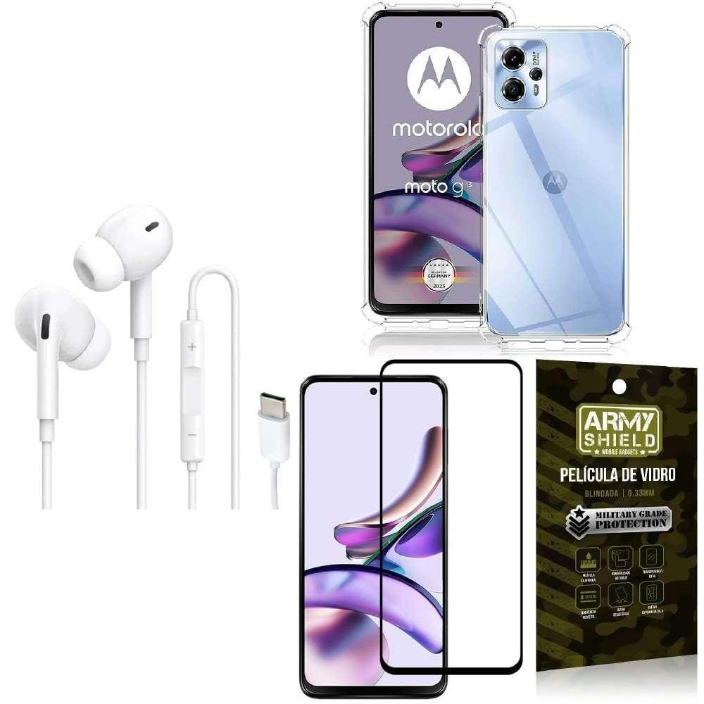 Capinha Moto G13 + Fone Tipo C Intra Auricular + Película 3D