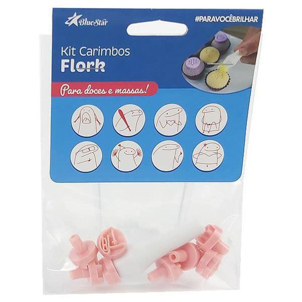 8Pçs Kit Carimbos Flork 1,5Cm Rosa Bluestar, Carimbo