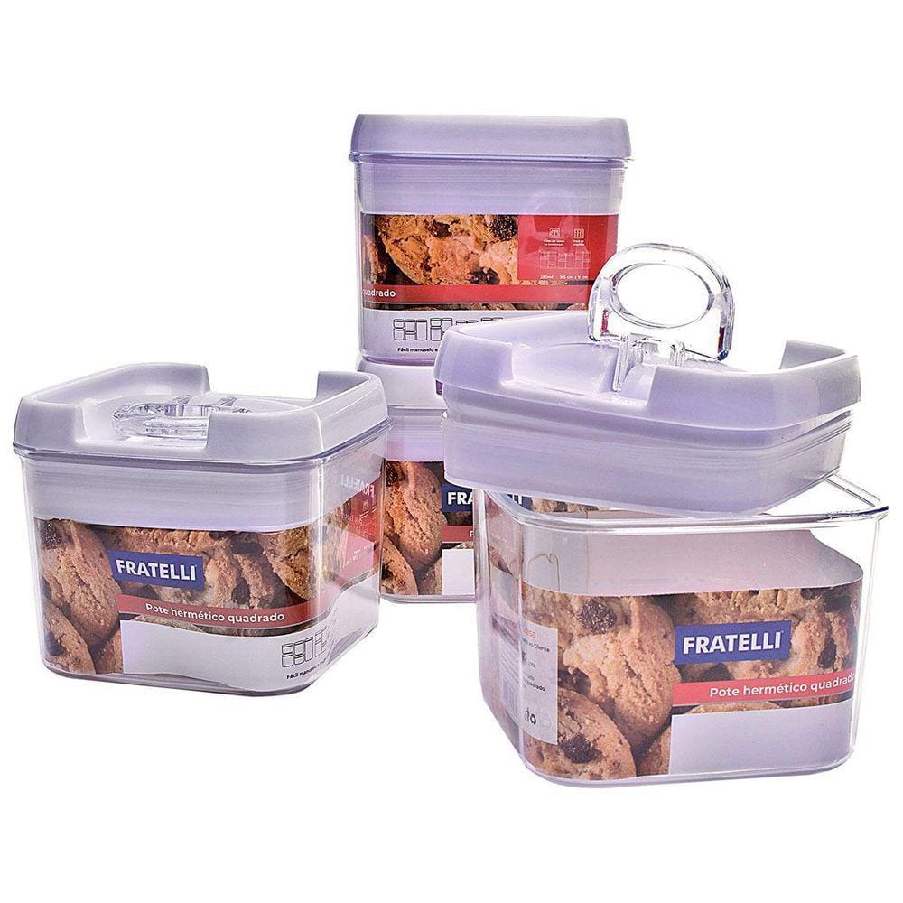 Kit Conjunto De 4 Potes Herméticos Temperos 280Ml
