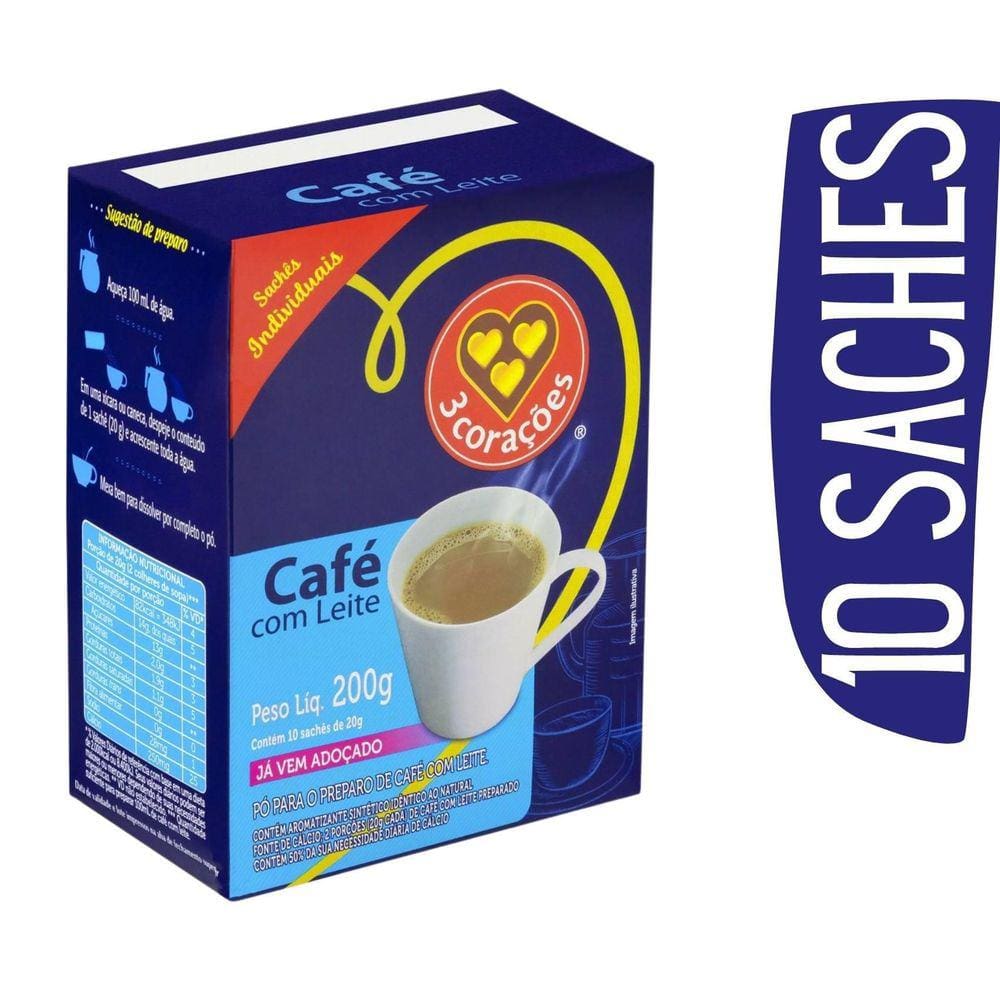 Mistura Café Com Leite Em Sachê 3 Corações 20G - 10 Und