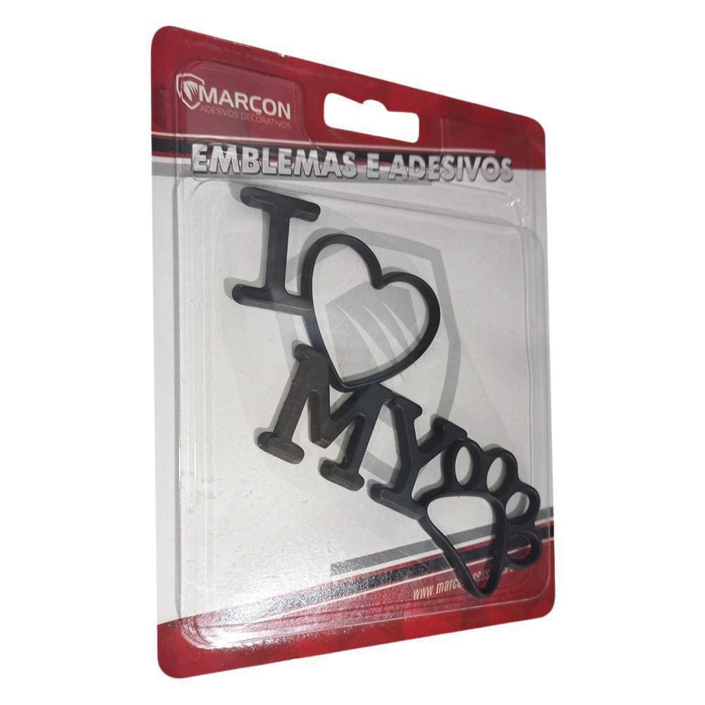 Emblema Adesivo Decorativo I Love My Dog Alto Relevo Preto
