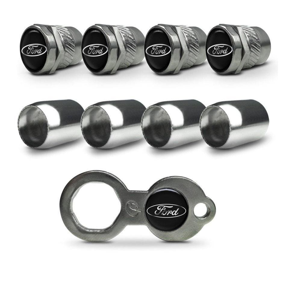 Tampa Bico Valvula Pneu Roda Metal Inox Antifurto Ford Black