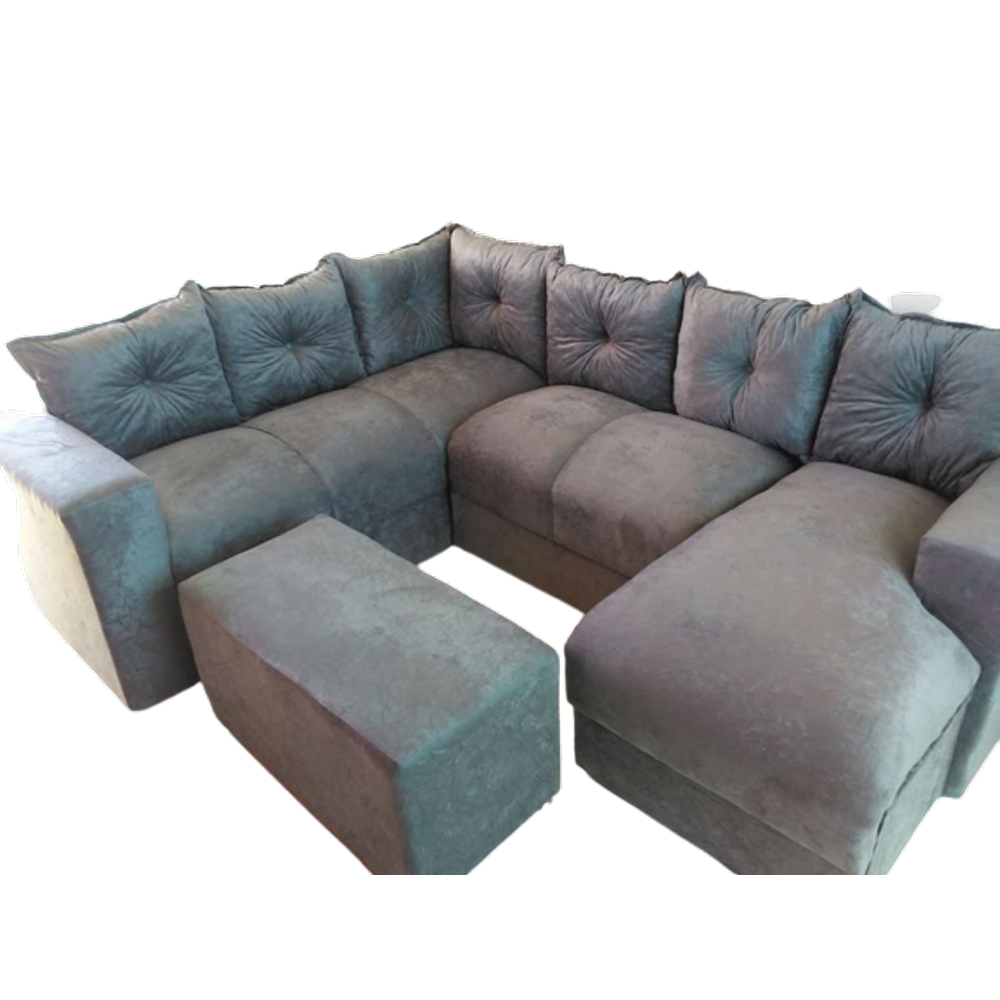 Sofá de Canto com Chaise + Puff Cinza